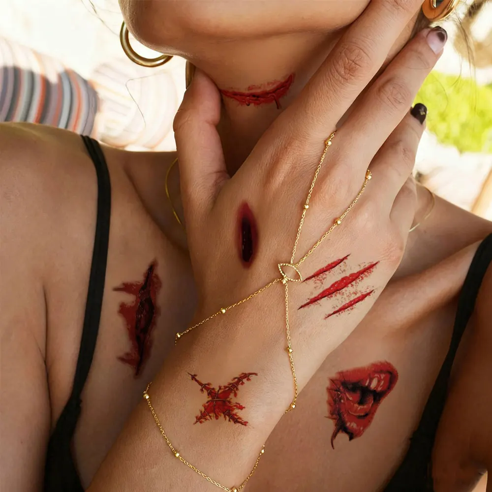 30pcs Waterproof Halloween Fake Tattoos Spider Web Scars Halloween Facial Makeup Tattoos Temporary Tattoos