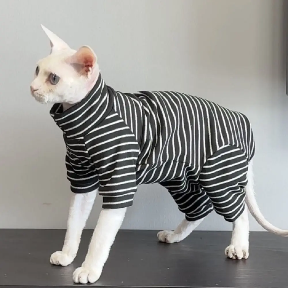 Suprimentos para gatos roupas para gatos macio quente gato listrado macacão gato duas pernas roupas sem pêlos camisa base para outono inverno