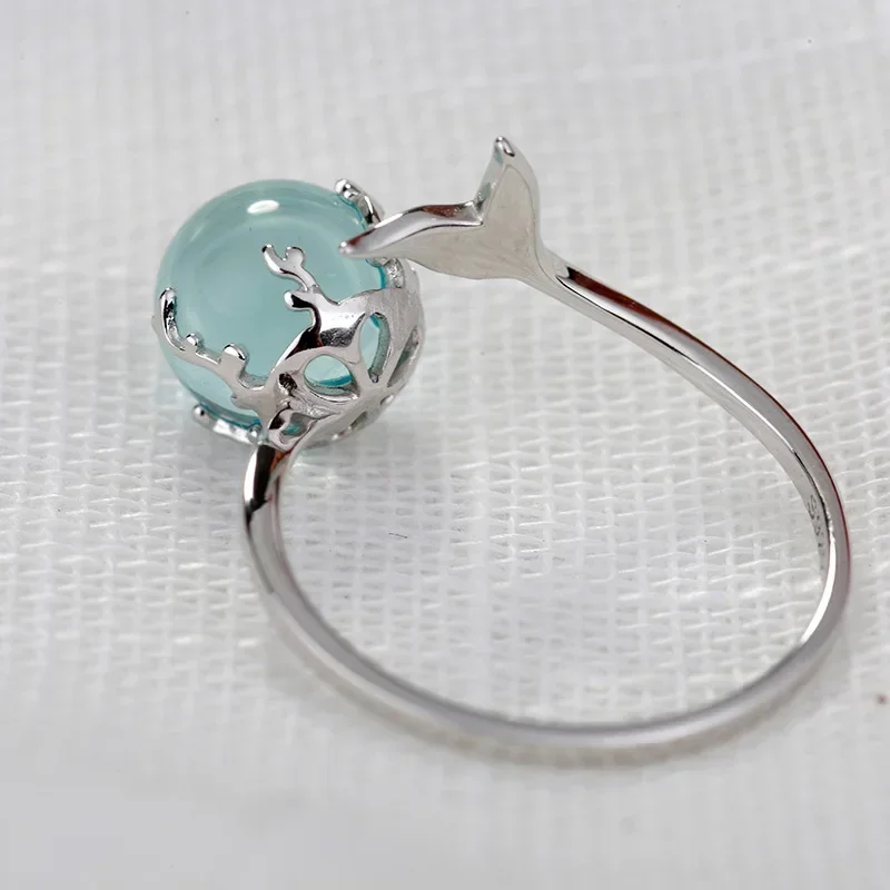 Fashion 925 Sterling Silver Fish Tail Crystal Adjustable Rings For Women Wedding Fine Jewelry Accessories Wholesale Jewellery