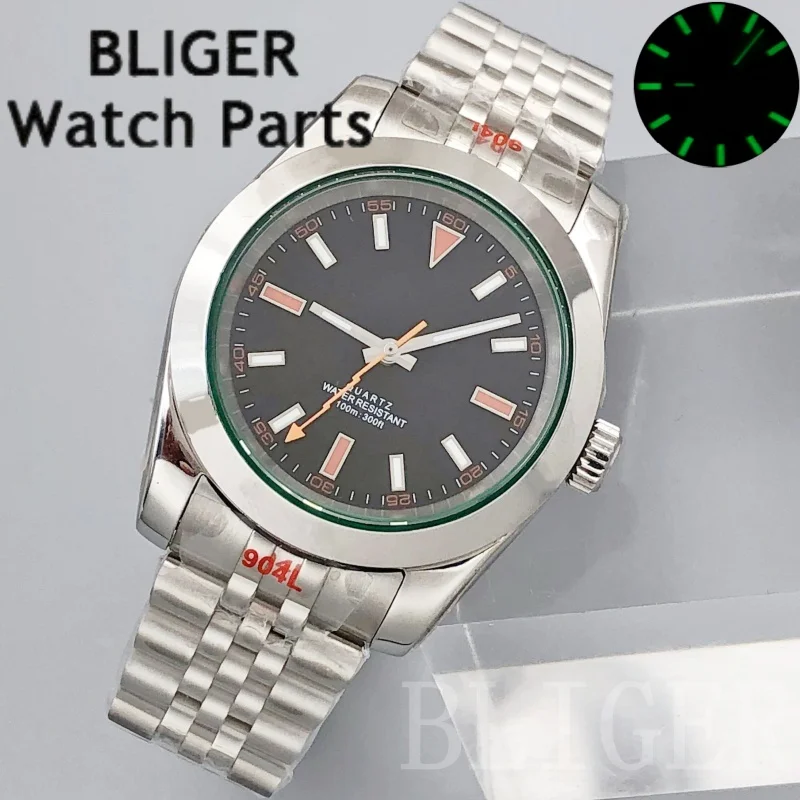 BLIGER 36 มม./39 มม.RONDA 515 นาฬิกาควอตซ์สำหรับผู้ชายกระจกสีเขียวสีส้มสายฟ้ามือสองเหล็กกันน้ำผู้ชายนาฬิกาแฟชั่น