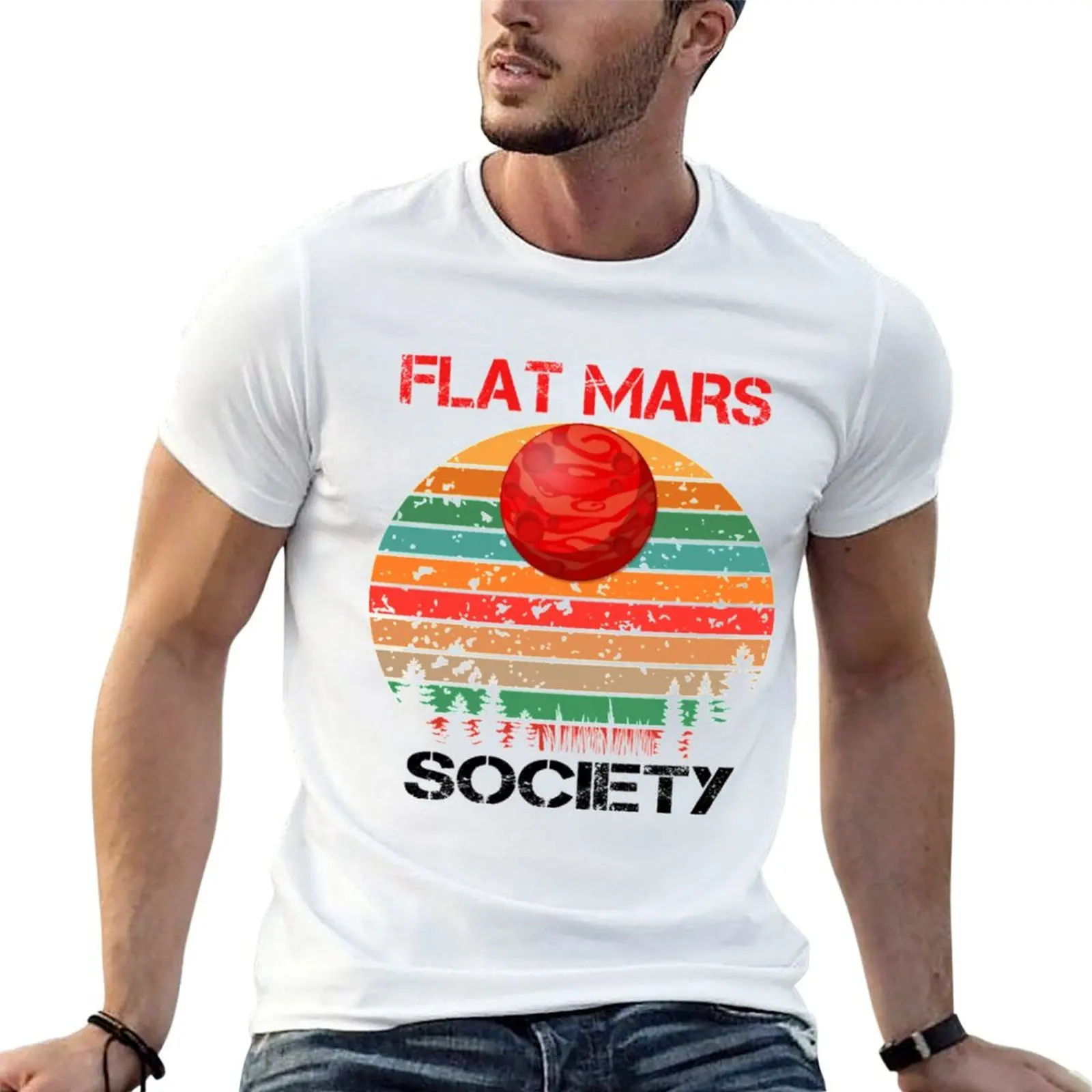 Flat Mars Society Vintage T-Shirt Large Size Basic Casual T-Shirt