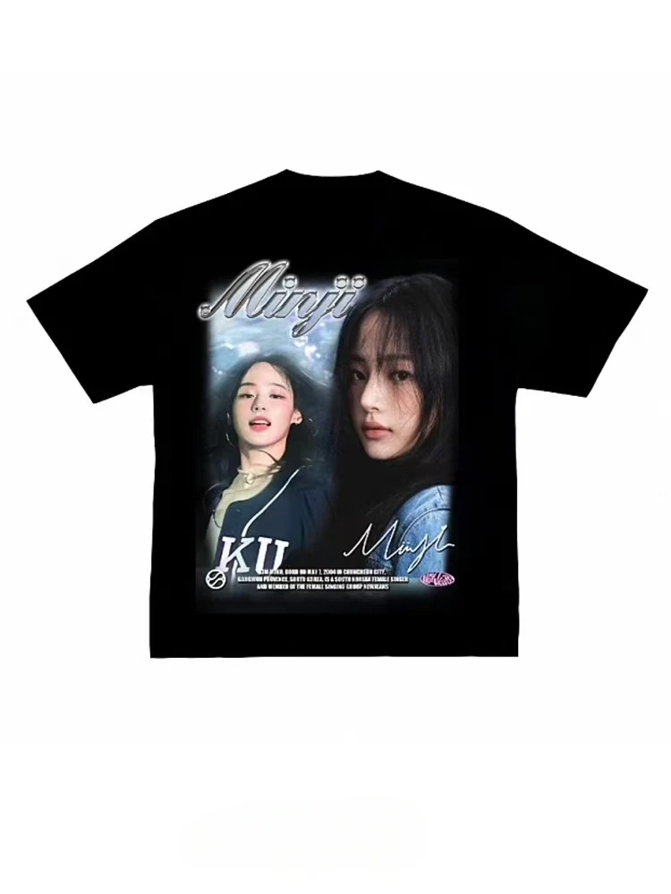 

NJZ Korean girl group NewJeans whale T-shirt Haerin Minji Danielle Hanni Hyein Summer Men's New Casual Loose Cotton Tops