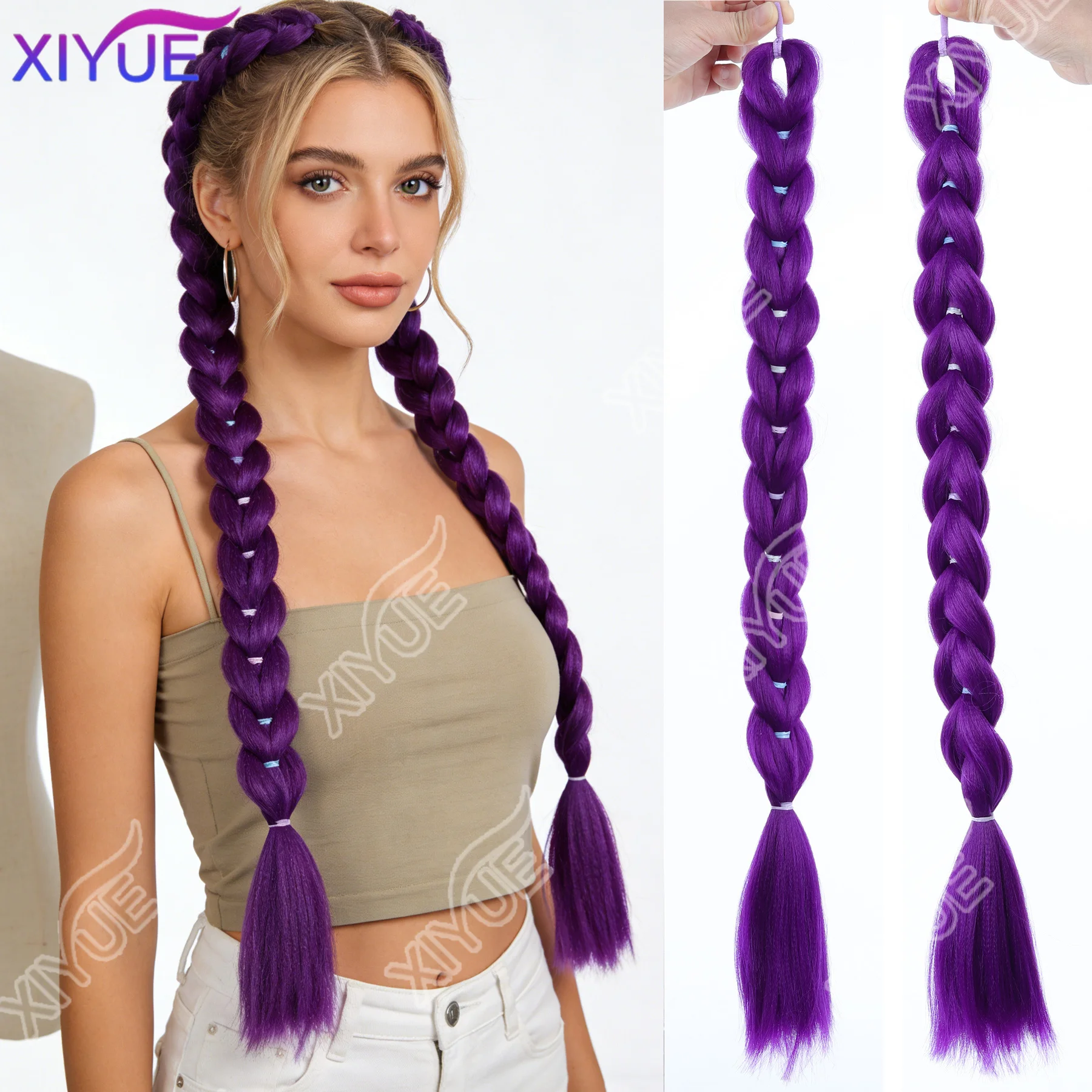 

Синтетические фиолетовые волосы для плетения косичек, 26 дюймов, с резинкой, для Хэллоуина, костюмов и косплея.