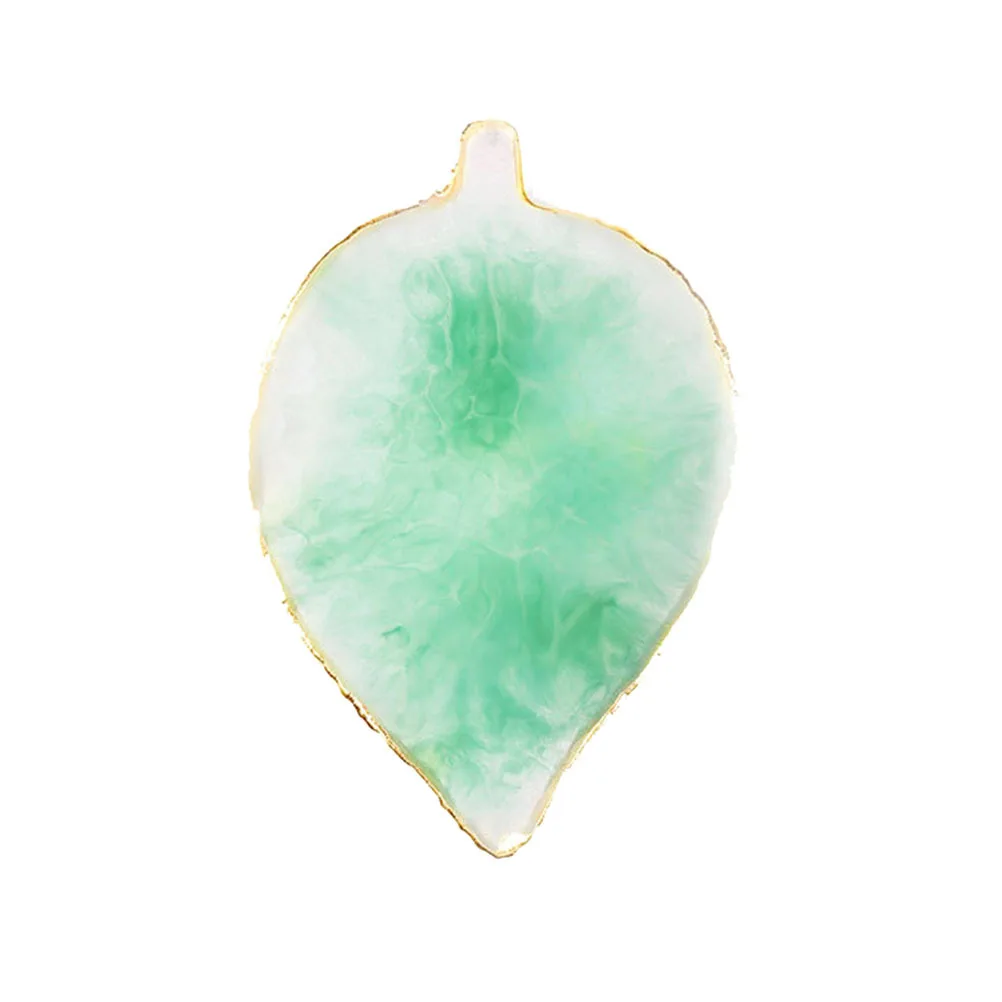 Gold Rim Resin Manicure Palette Leaf Shape Light Green Smooth For Nail Art Color Mixing Easy Clean Color Display Plate Pigment