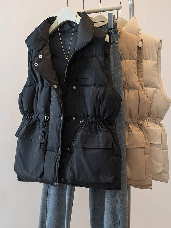 Women's down Cotton Vest Slimming Sli New 2025 Faion Autumn Winter Stand Collar Waist Cinched Versatile oulder Jaet