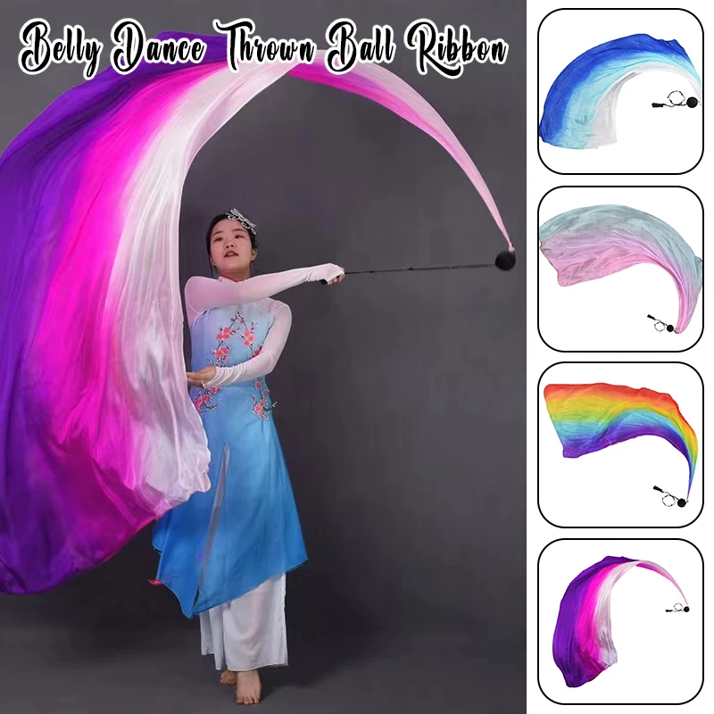 

Gauze Scarf for Belly Dance Long Flowing Performance Scarf Set Stage Wear with Gradient Color Draping Dance Prop Fan Accessory