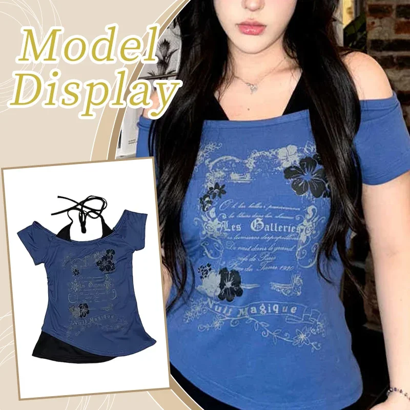 Y2k women clothing arcane Subculture Punk Vintage American Sweet Sexy Halter Short-sleeved T-shirt Top Casual Popular New Tees