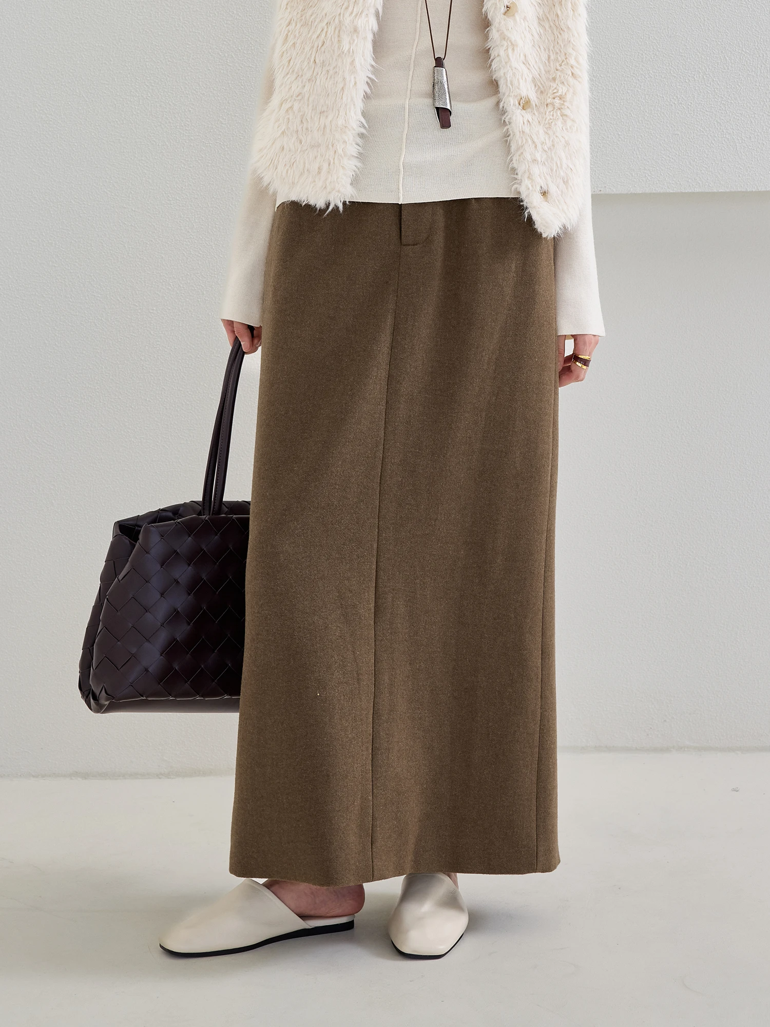 

High Waist Woolen Skirt Women's Autumn Winter Commute Straight Cut Skirt Bodycon Professional Half Length Skirt