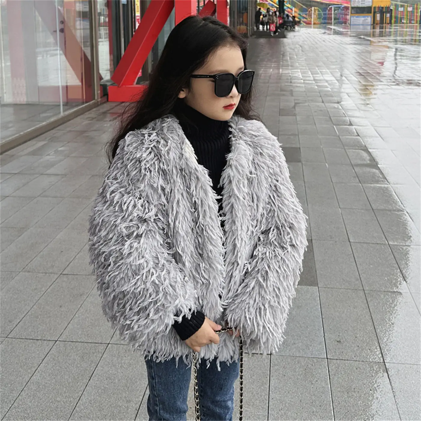 Girls' New Winter Solid Color Fur Jacket with Thick Velvet Windproof and Warm Fashionable Party and Runway Cotton Jacket