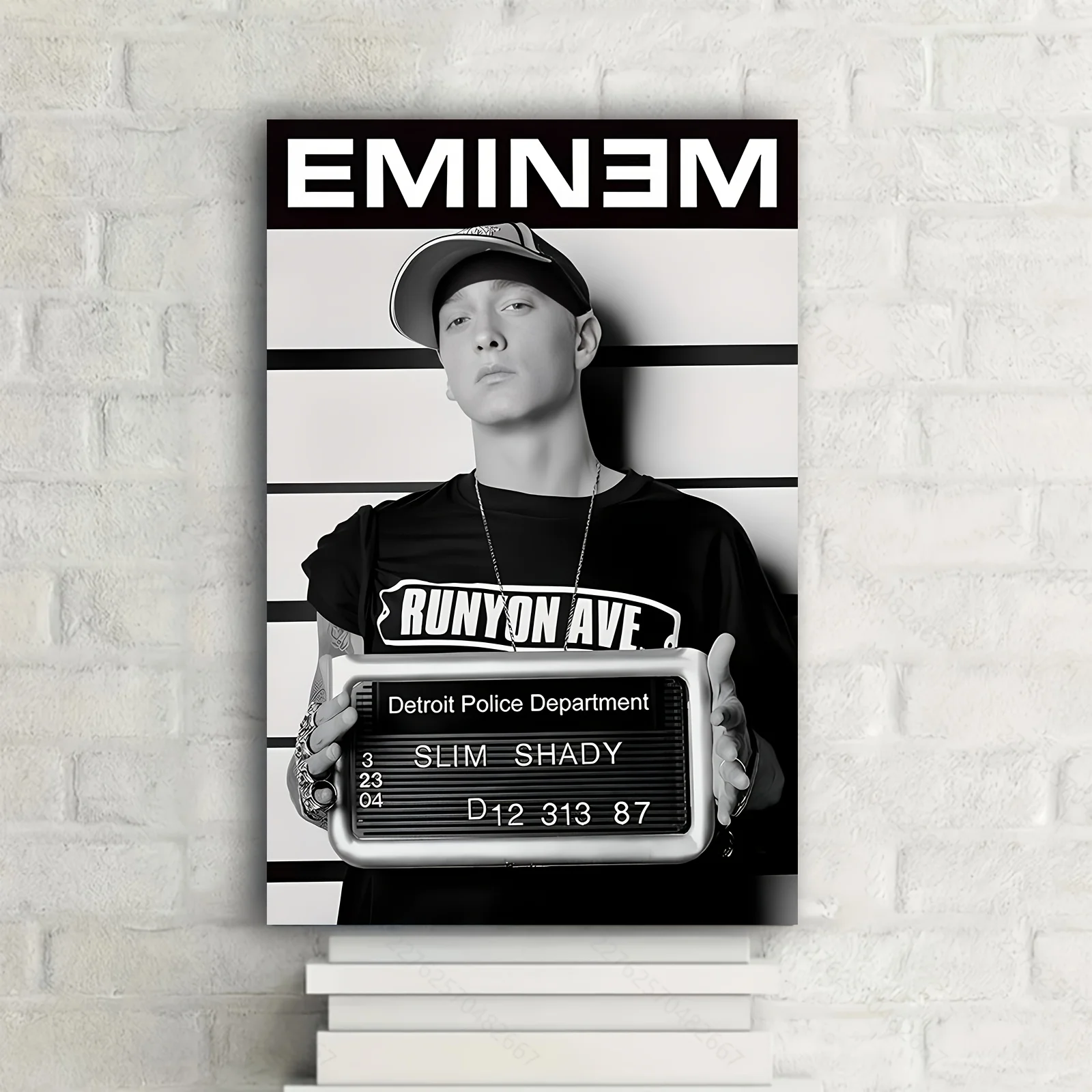 Room Decor  Eminem Frameless Canvas Wall Art,Slim Shady Detroit Department Poster, Urban Hip Hop for Bedroom, Office