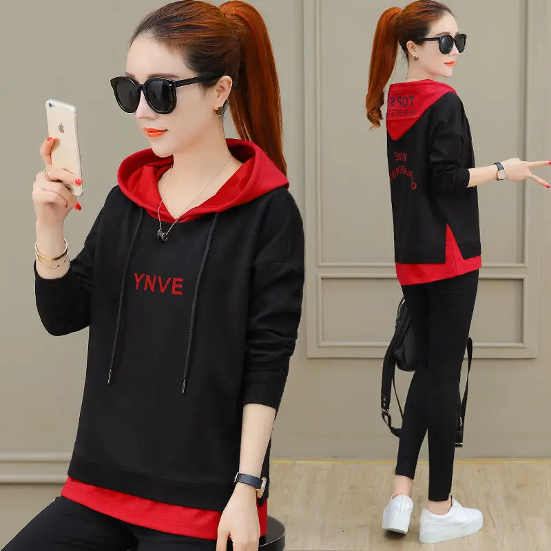 Fashion Printed Spliced Fake Two Pieces Hoodies Sweatshirts Female Clothing 2024 Spring New Loose Korean Tops Casual Sweatshirts