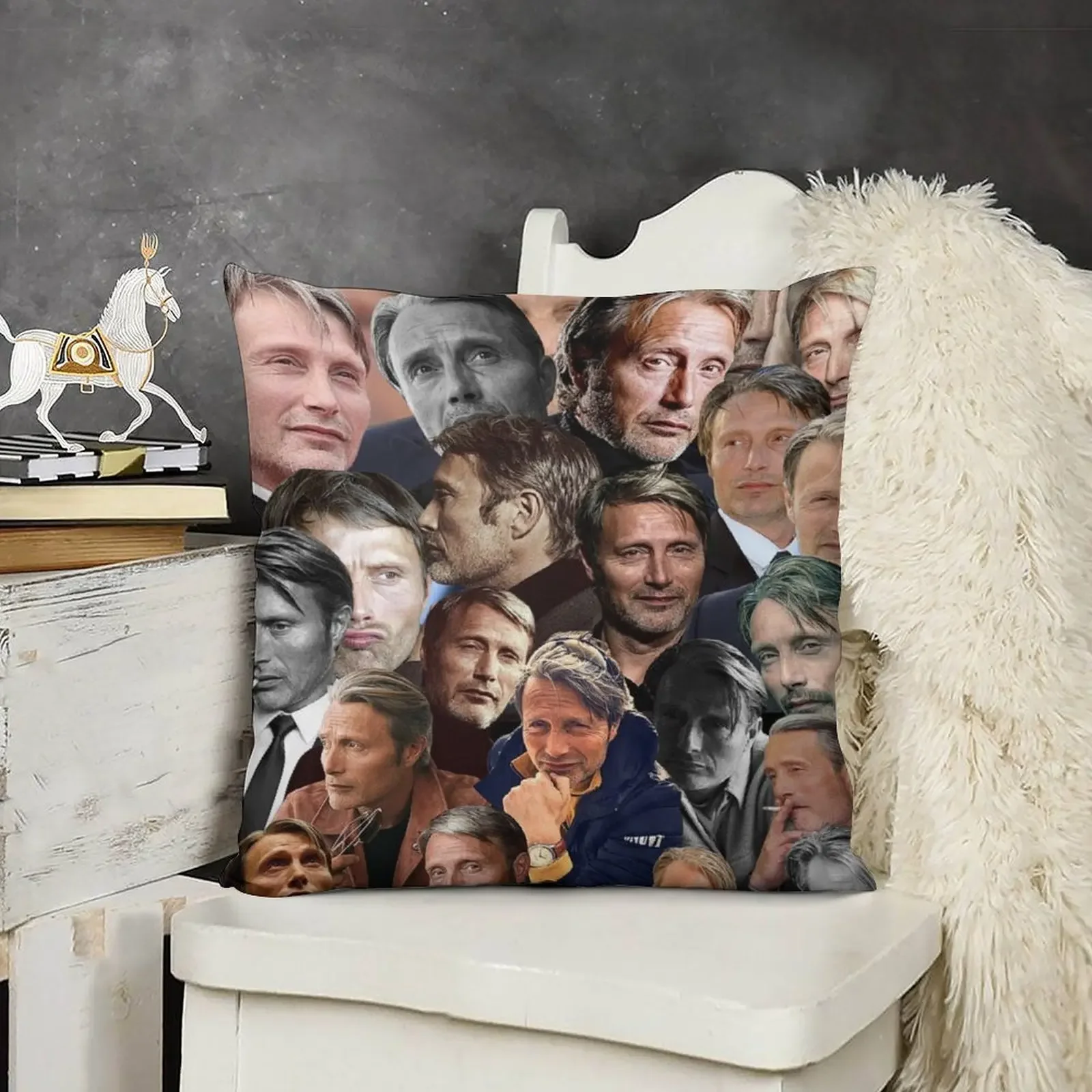 

mads mikkelsen photo collage Throw Pillow Pillow Decor Pillowcases Bed Cushions pillow