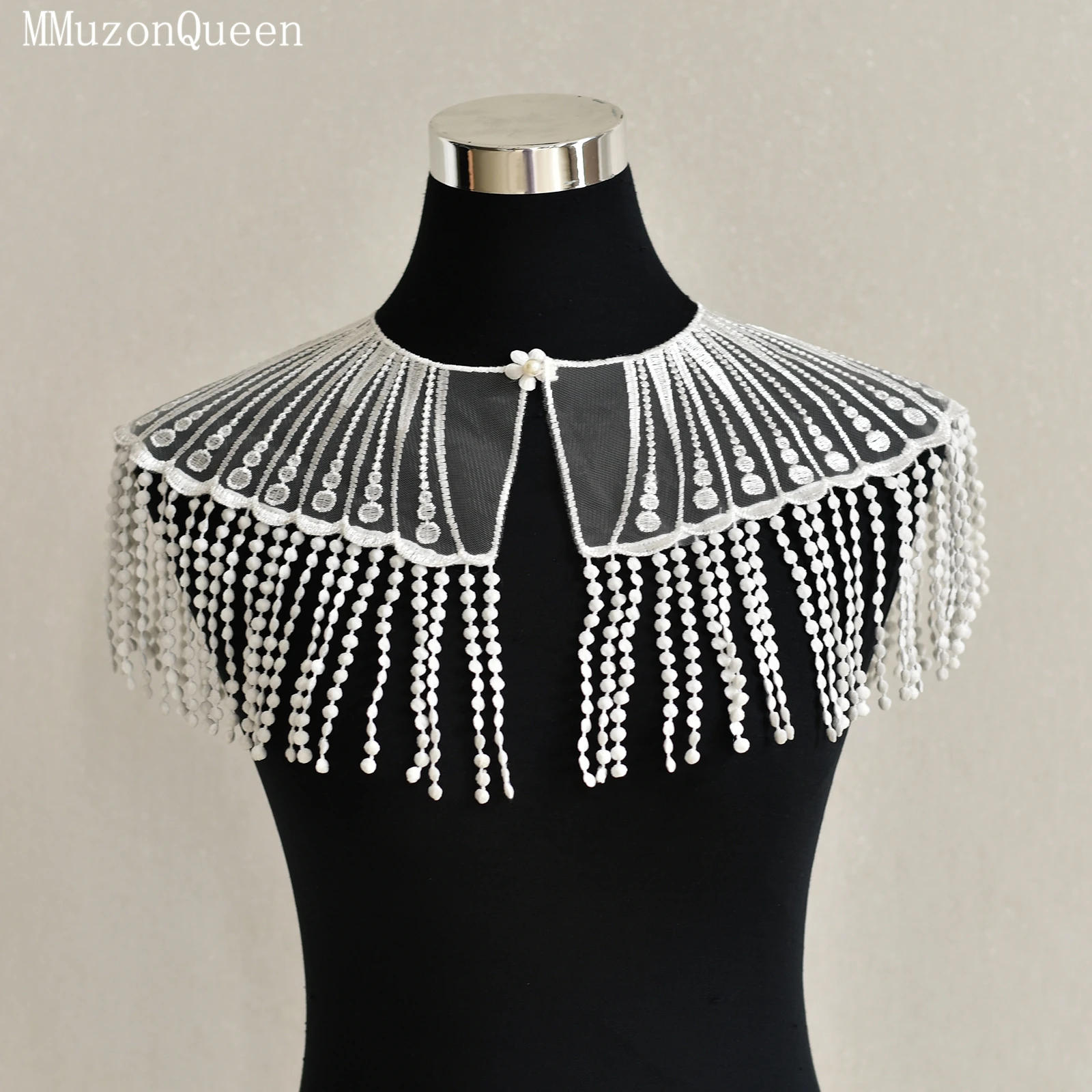 

TOPQUEEN белая короткая однослойная кружевная шаль с бахромой для невесты, свадебные аксессуары и женское платье на день рождения MG69