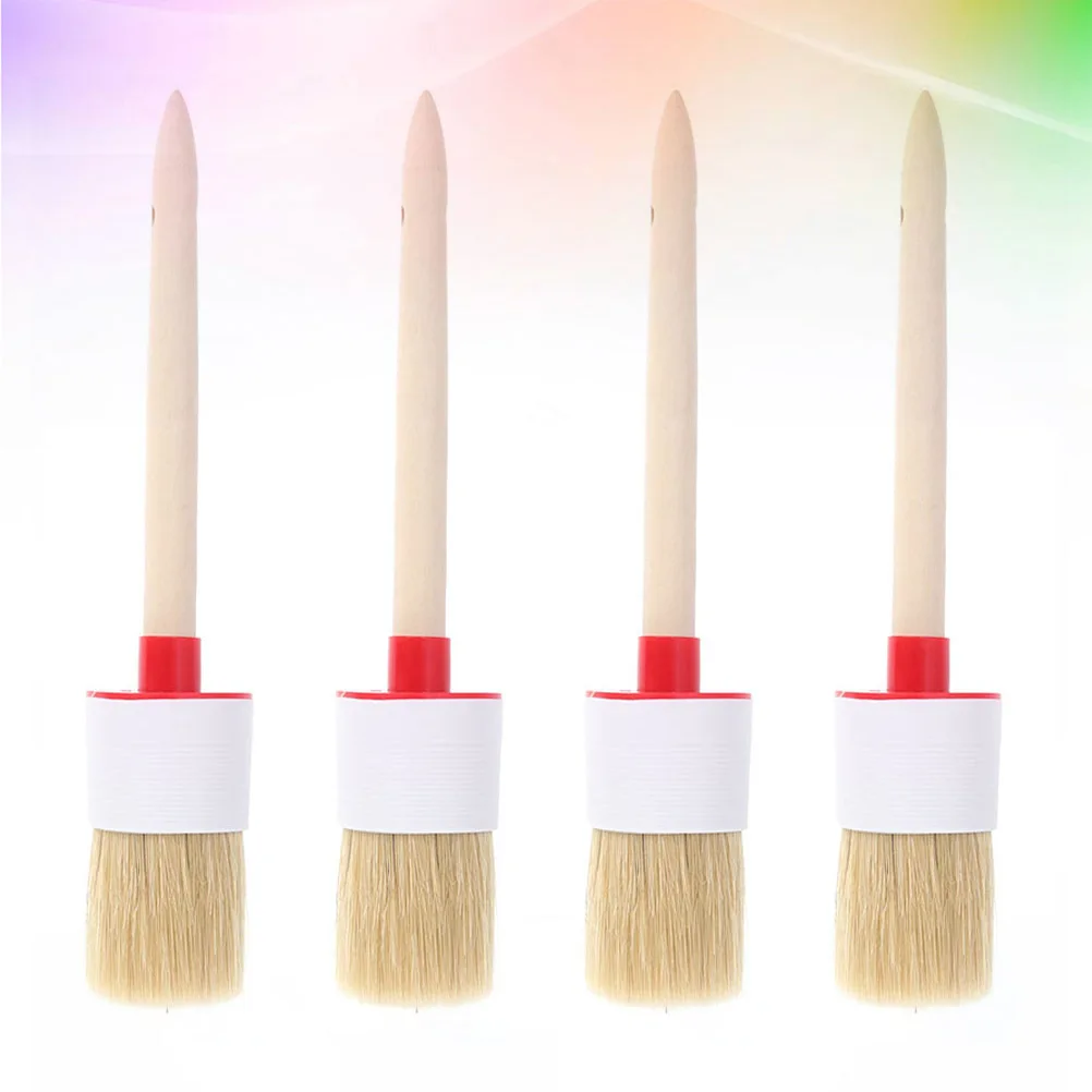4 pcs Bristle 20Mm Round Bristle Brush Wooden Handle Oil Painting Brush For Acrylic Gouache Watercolor Bbq Art Craft