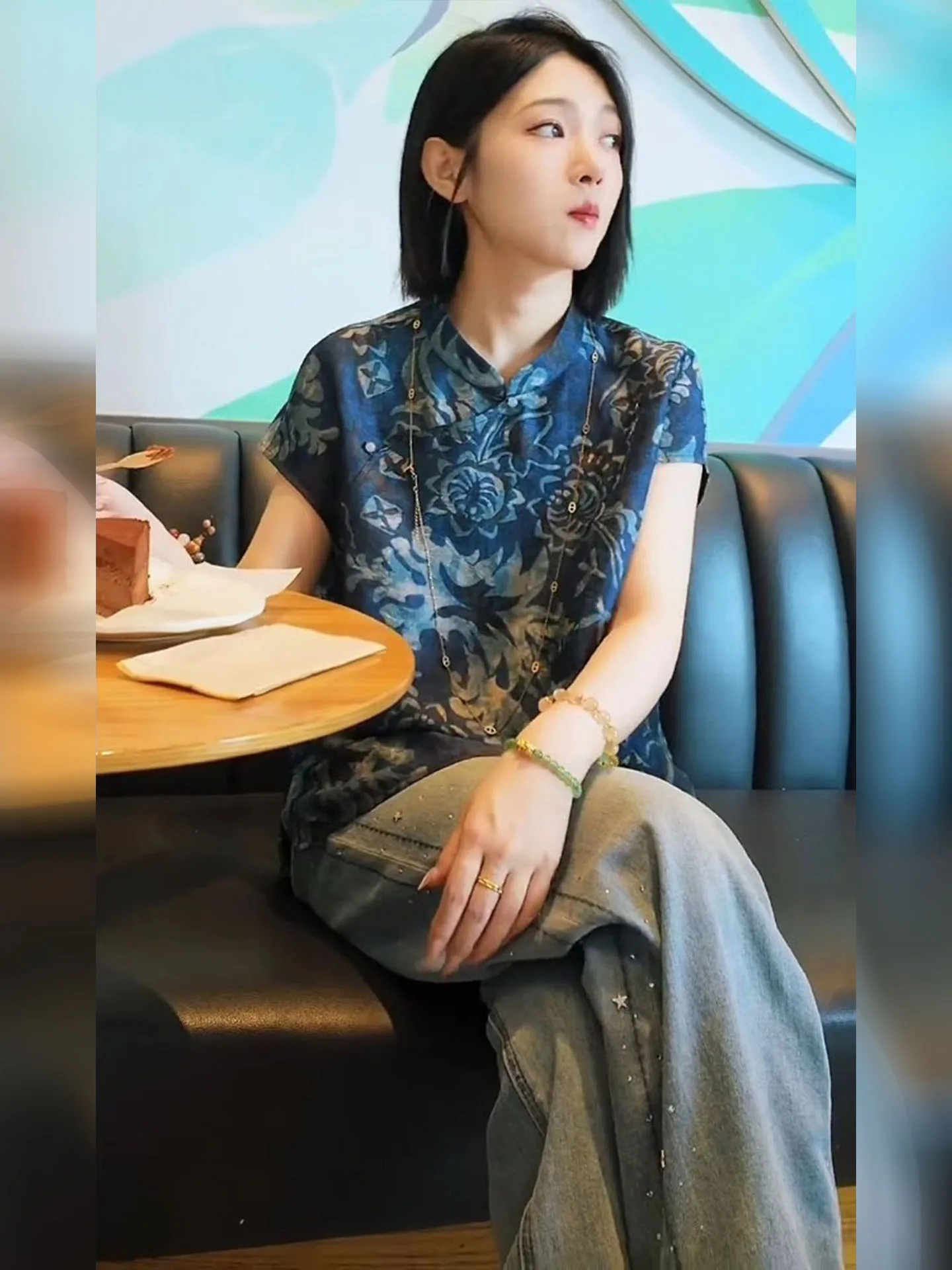 

Летний синий цветочный ort Sve irt, новая женская одежда в китайском стиле, легкий модифицированный костюм Qipao Tang, топ