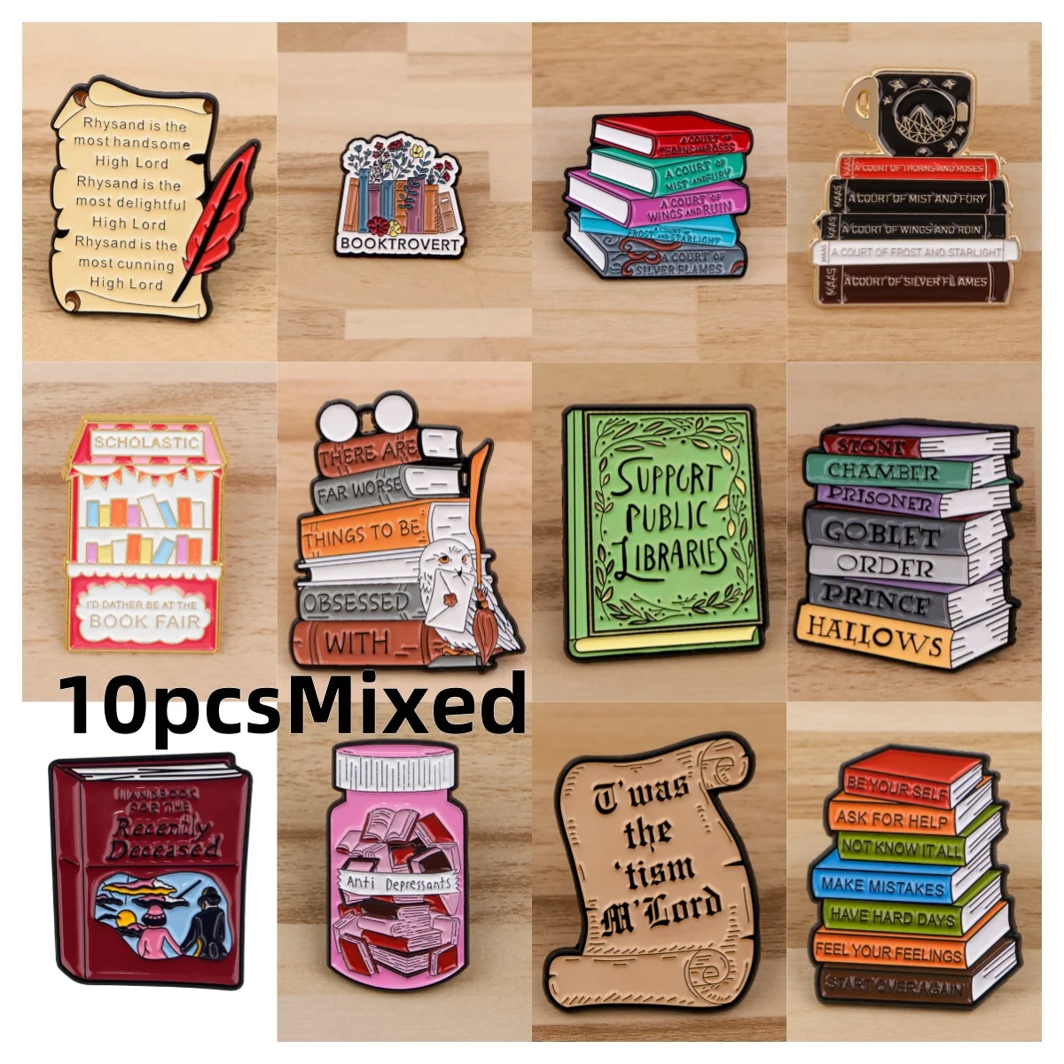

10pcs/set Mixed Books Enamel Brooch Lapel Badge on Backpack Clothing Jacket Fashion Jewelry Accessories Friends Gifts