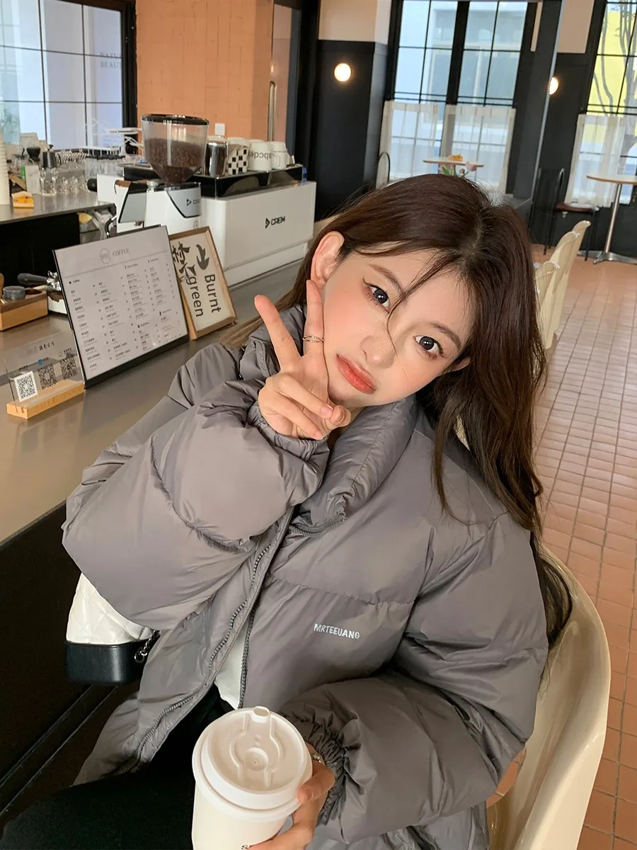 

Loose Fit ort Thiened Women's down Jaet Lightweight Korean Sle Commute Wind Printed Zipper ket Regular Sve Long