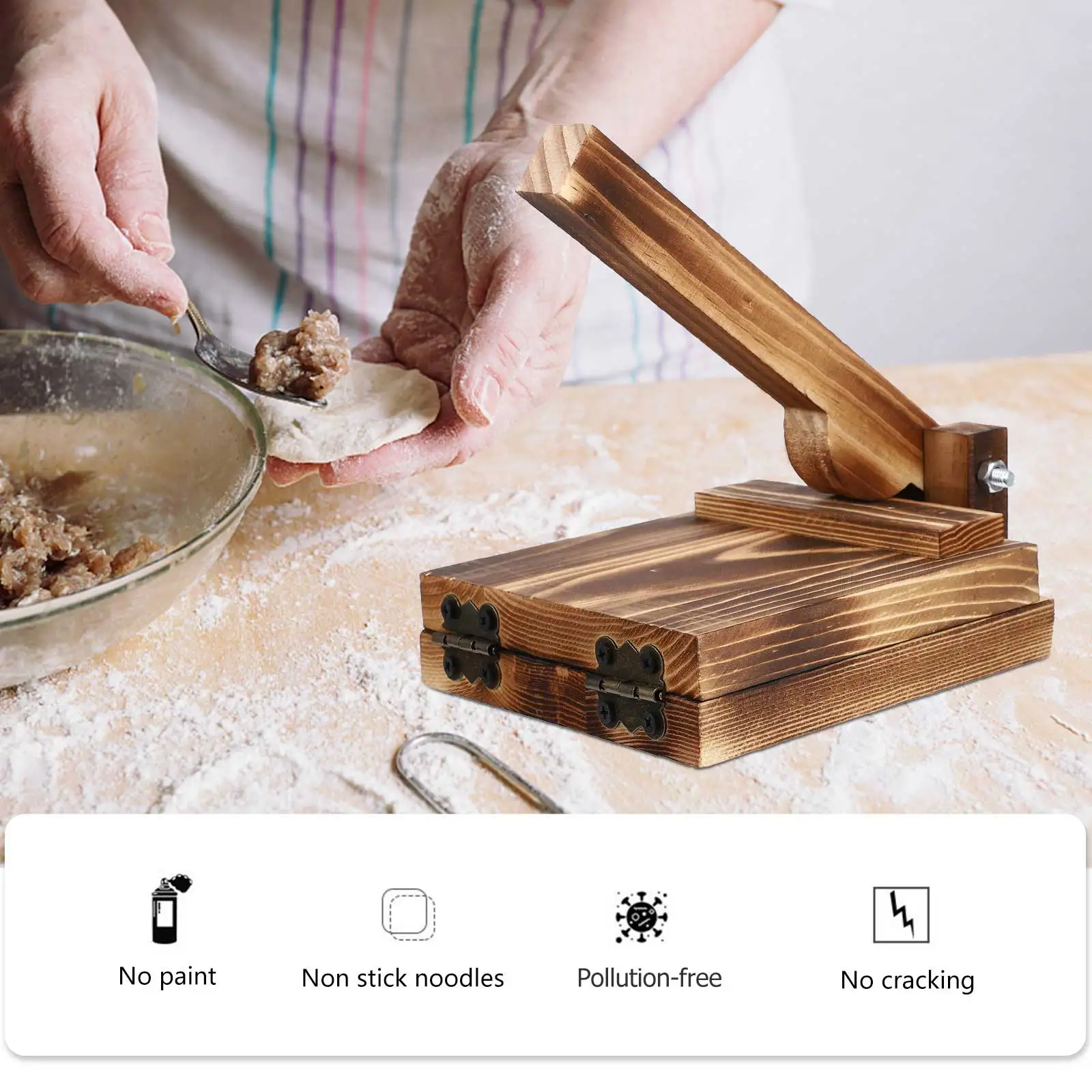 

Dumpling Wrapper Mold Manual Square Carbon Upgrade Wooden Dough Presser Crepes Tool Kitchen Essential Easy Hold Press Food Grade