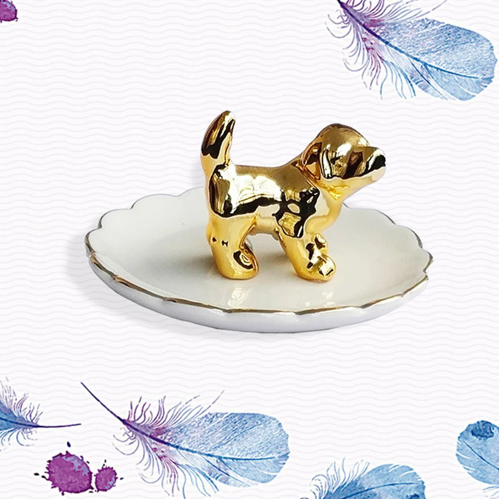 2 Pcs Dachshund Ceramic Jewelry Tray Bracelet Plate Earring Storage Container Dessert