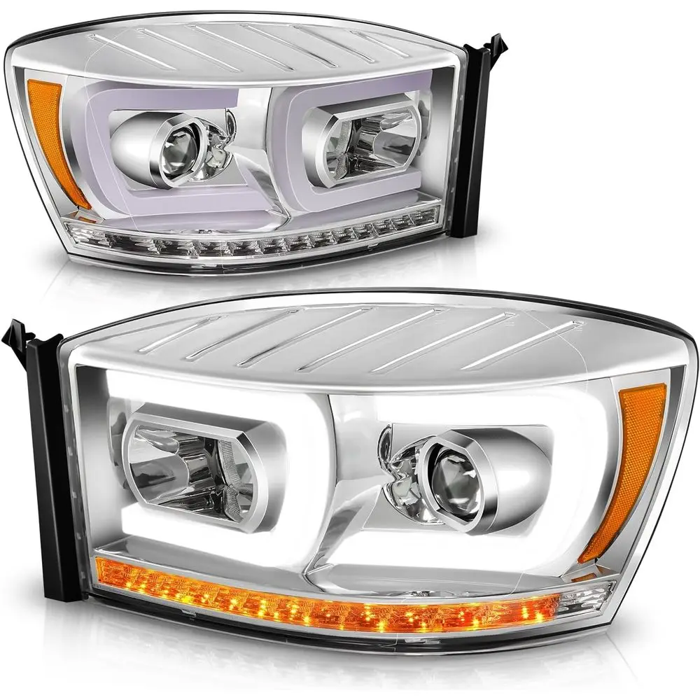 

Светодиодные фары DRL, совместимые с Dodge Ram 1500-3500 2006-2009 годов выпуска, пара двойных фар DRL со светодиодными последовательными указателями поворота