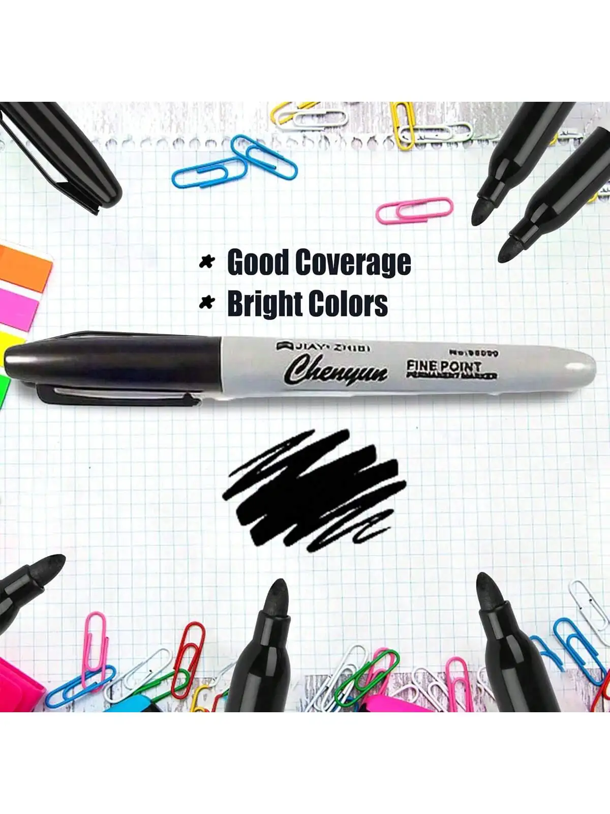 Multi Color Marker Pen, Black Permanent Marker Pen with Fine Tip, Permanent Marker Pen Set, Quick Drying and Fade Resistant