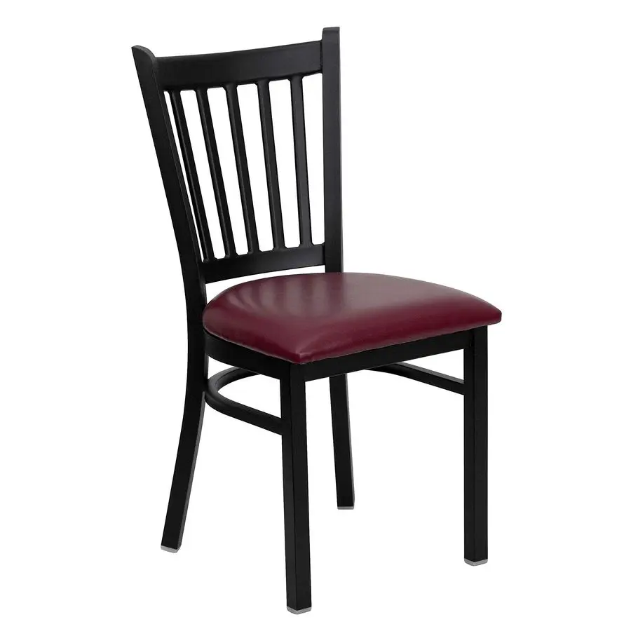 

HERCULES Series Black Vertical Back Metal Restaurant Chair Burgundy Vinyl Seat