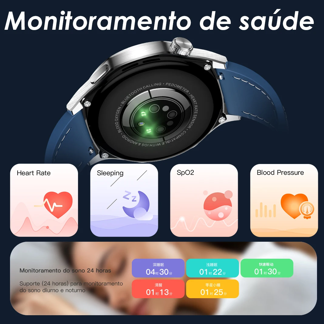 ساعة ذكية AURAFIT NEXA 4: AMOLED مقاس 1.43 بوصة، 100+ Modos Esportivos، شاشة FC/SpO2/Sono، IP68، لـ Android iOS Strava