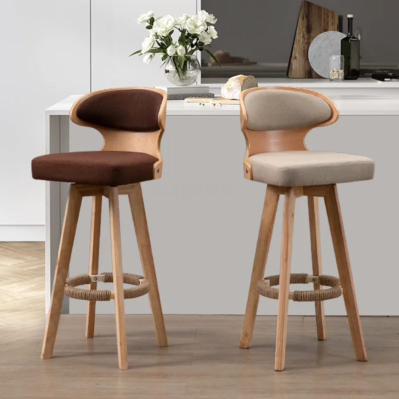 Modern Bar Stool Solid Wood Barstools Nordic Modern Minimalist Bar Chair High Foot Bar Stools Home Front Desk Swivel Back Chair