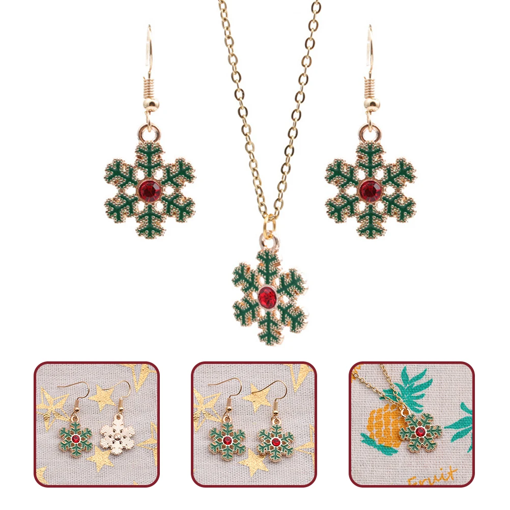 1Set Christmas Snowflake Jewelry Set Exquisite Costume Accessories for Christmas Family Gathering Snowflake Pendant Earrings