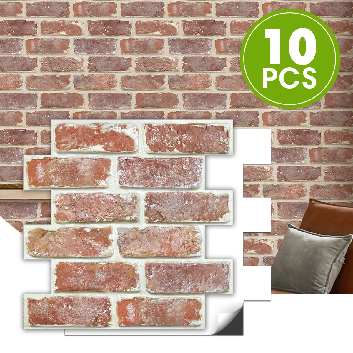 

10 шт. 3D ПВХ старые красные стеновые панели из искусственного кирпича, 11,8 x 11,8 дюйма, декоративные стеновые панели для гостиной, акцентные стены