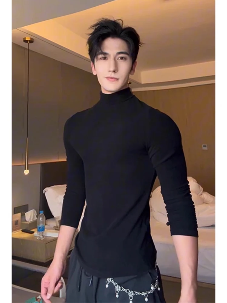 

American Sle Men's Fce Lined f High Collar Knitted Sweater Autumn Winter Slim Fit Base irt Knitwear Soft Korean Sle