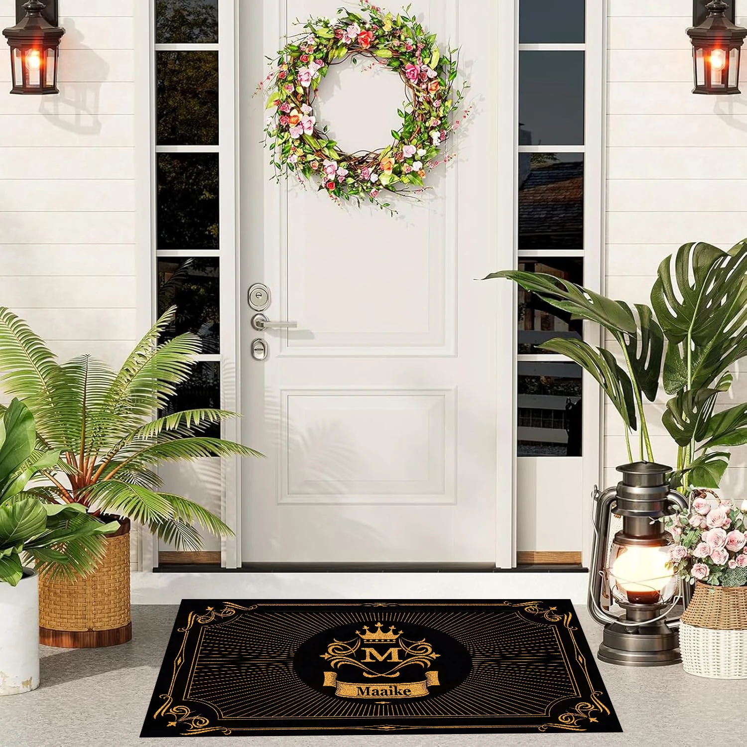 Custom Family Name Personalized Doormat Rubber Wreath Letter Monogram Door Mat Non-Slip Entryway Rug Floor Foot Mats Home Decor
