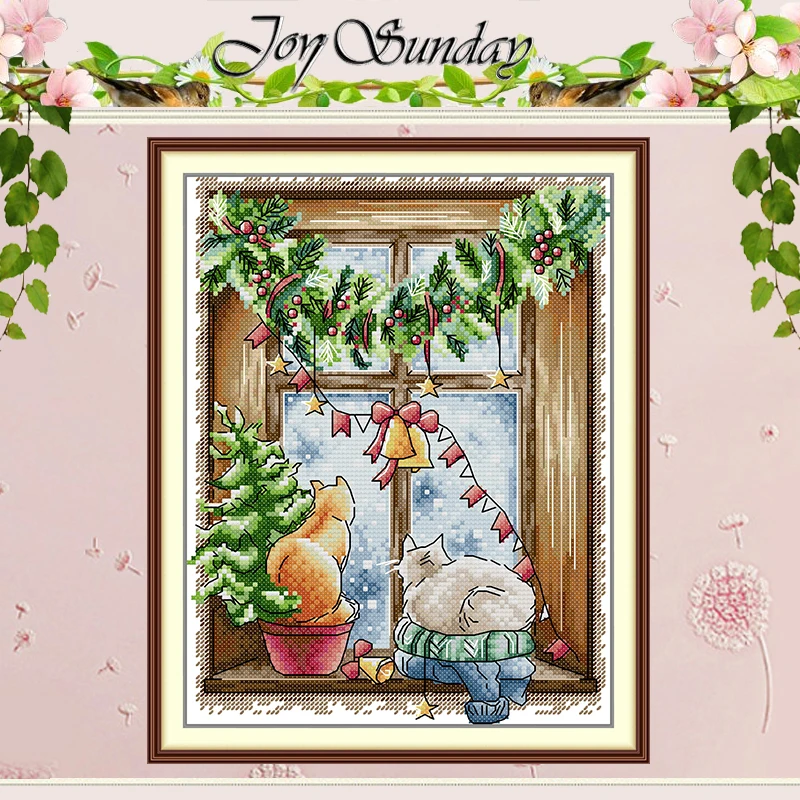 

Two Cats On The Windowsill Patterns Counted Cross Stitch Set 11CT 14CT 16CT Stamped DMC Cross-stitch Kit Embroidery Needlework