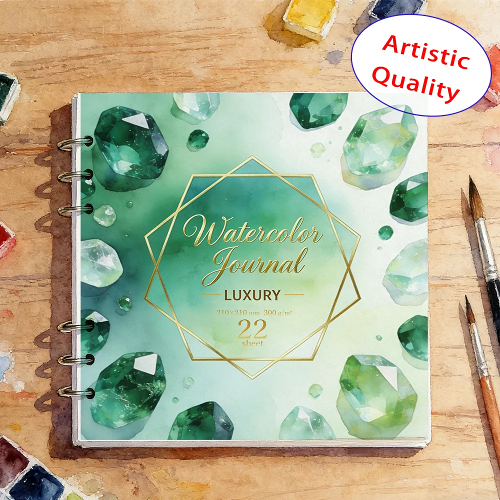 210x210mm 300GSM Textured Watercolor Paper Pad,22 Sheets Detachable Metallic Ring Bound Sketchbook,Professional Art Drawing Book