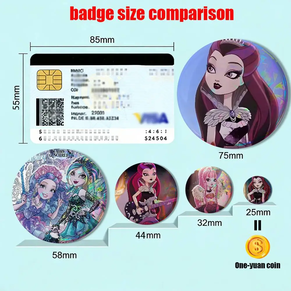 Noble E-Ever After High Raven Round Exquisite Badge Brooches Creative Pins For Clothes Hat Backpack Gift Accessories
