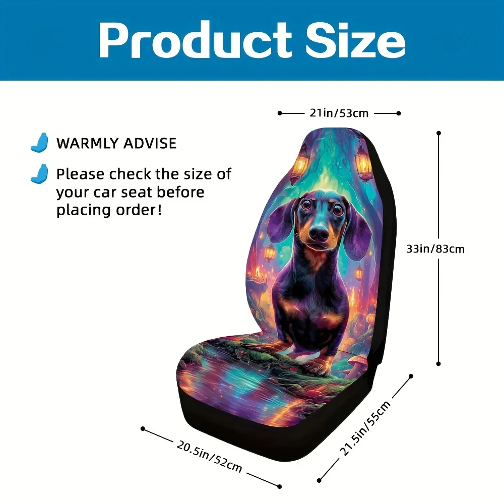 2pcs, Universal Car Seat Cover Fantasy Forest Dog Lanterns Stream Patternm, For All Car, Stylish Look For Car Interior With Fron