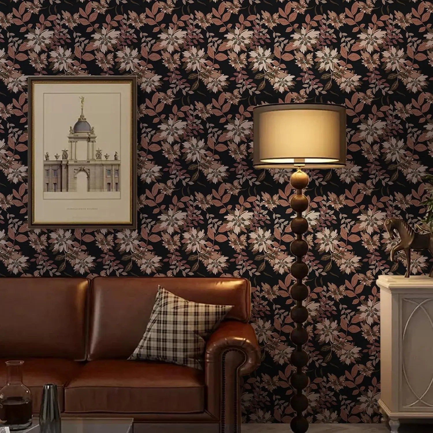 Boho Floral Peel and Stick Wallpaper Vintage Dark Floral Self Adhesive Wall Paper Vinyl Removable Contact Paper Wallpaper