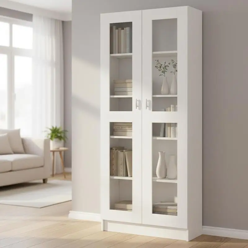 Vitrine blanche, 82,5x30,5x185 cm, bois d'ingénierie, haute qualité, facile à nettoyer, rangement élégant