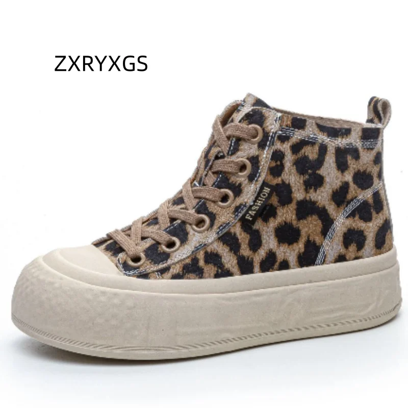 

ZXRYXGS, женские высокие кроссовки с леопардовым принтом, короткие ботинки, осенне-зимняя обувь 2024, обувь на платформе, большие размеры 43