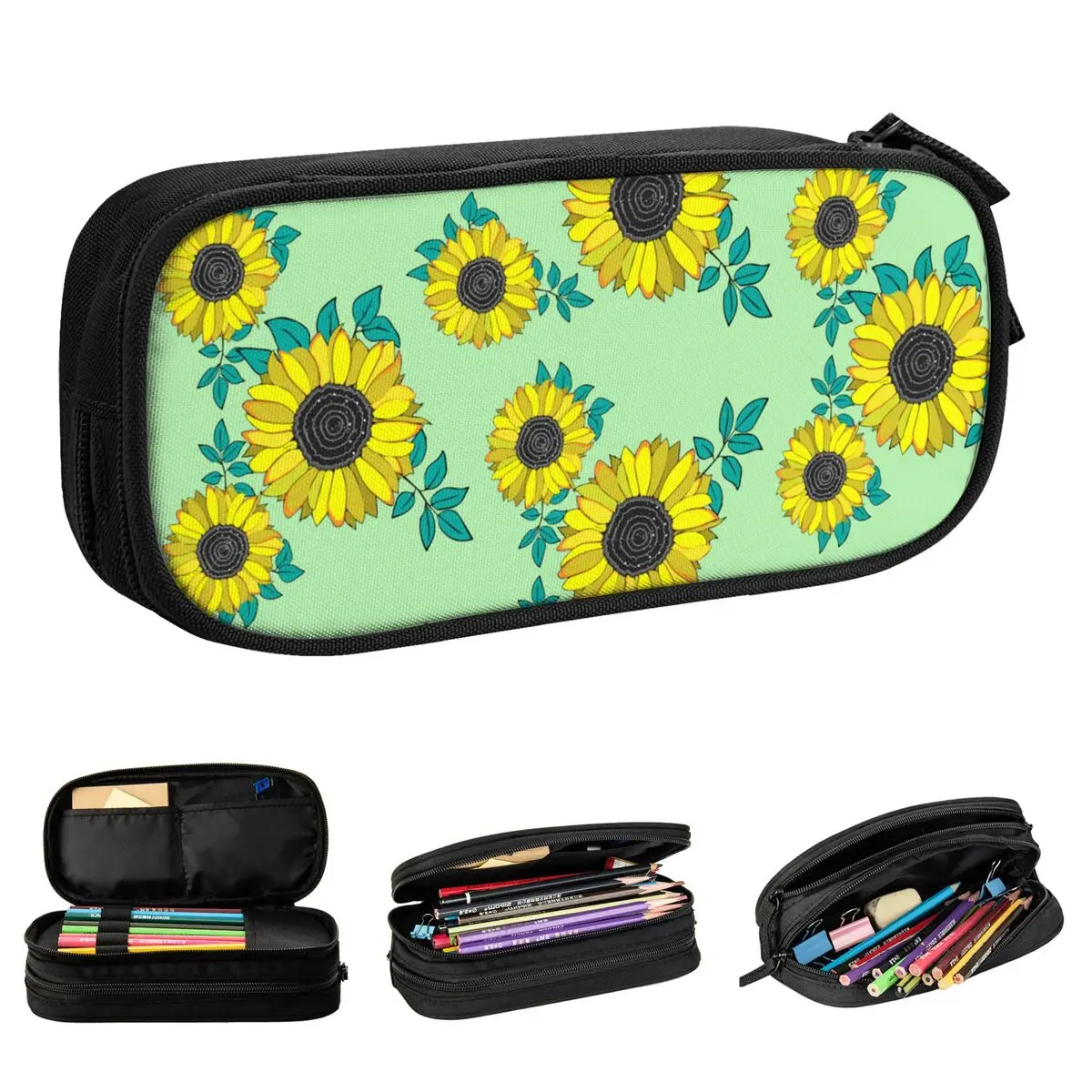 Sunflower Pencil Case Classic Floral Flower Pen Bags Kids Big Capacity Office Zipper Pencilcases