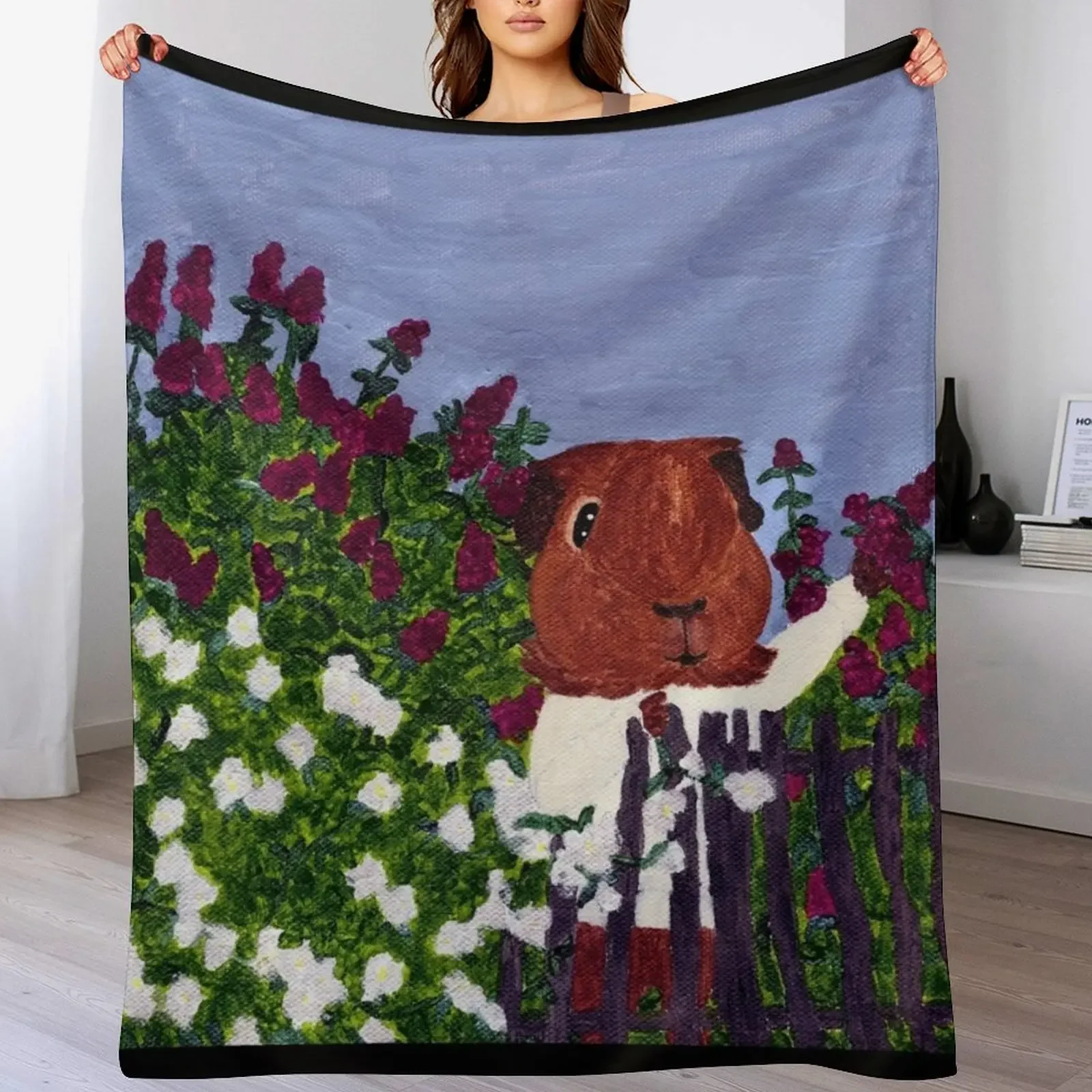 Guinea Pig Snapshot - Pammy's English Cottage Garden Throw Blanket Fashion Sofas blankets ands Blankets