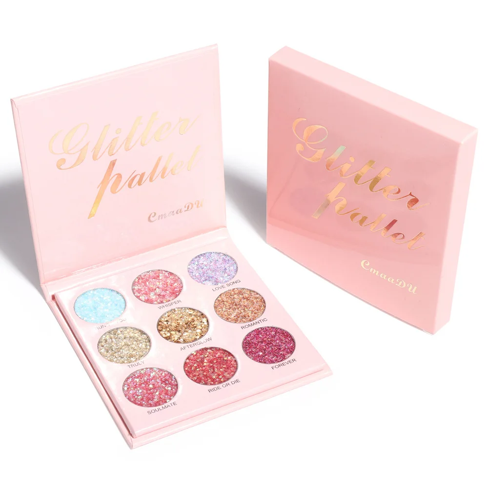 CmaaDu 9 Colors Glitter Eyeshadow Palette Mineral Sequin Shimmer Pink Pearl Matte Shadows Pallet Waterproof Eye Makeup Cosmetics