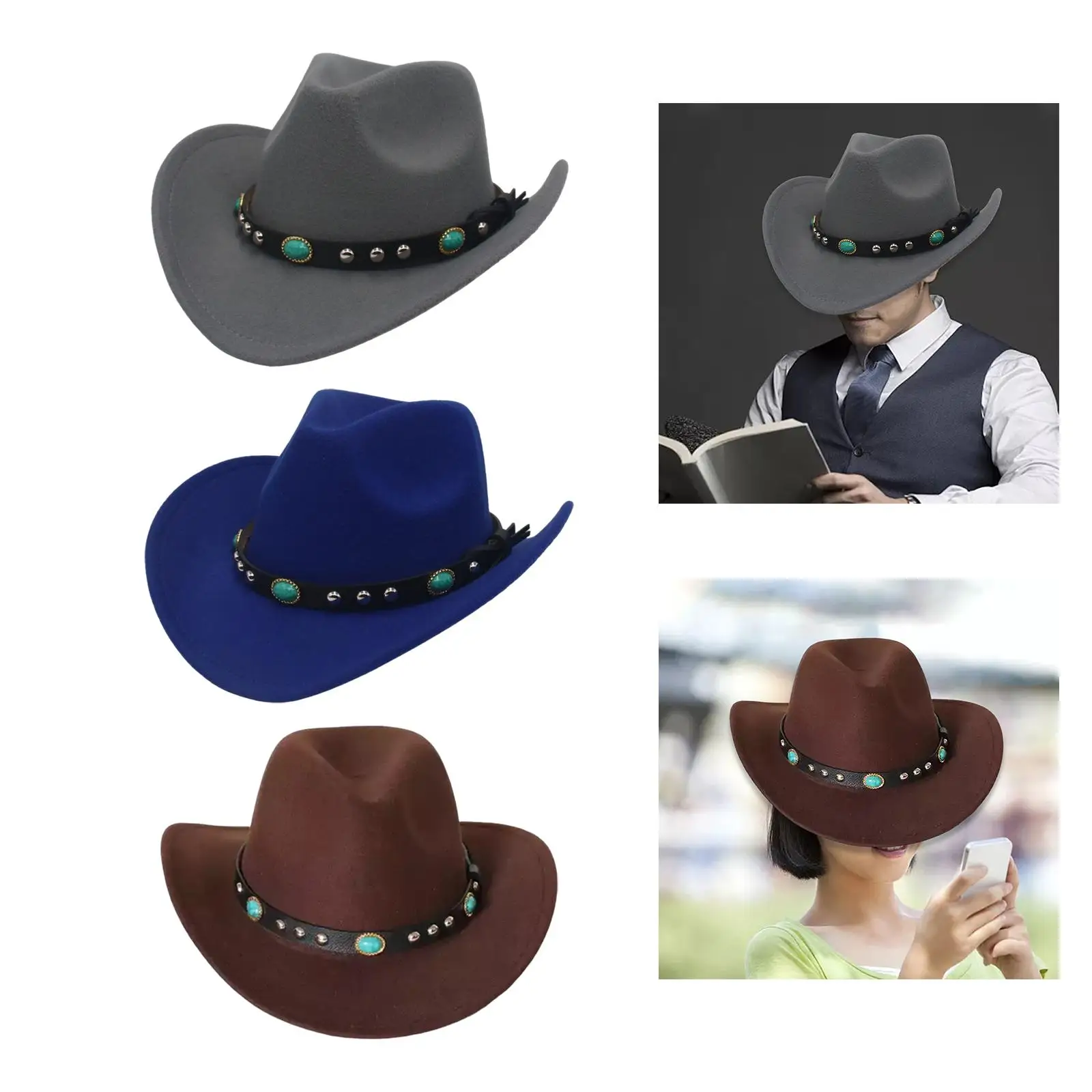 Western Cowboy Hat for Adult Unisex Breathable Cloth Wide Brim Jazz Hat for Beach Travel Outdoor Party Holiday Costume Decor