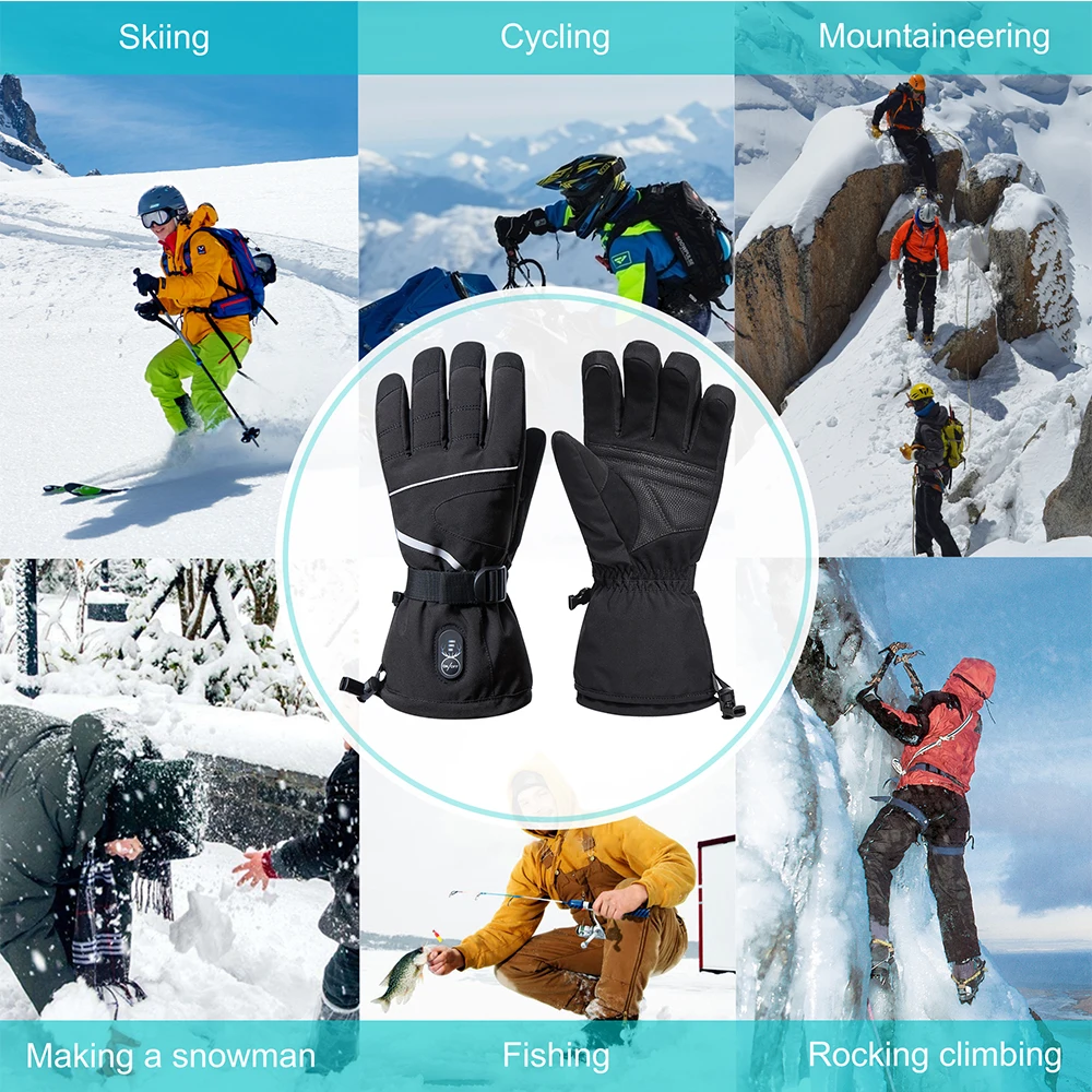 Luvas aquecidas recarregáveis impermeáveis para motocicletas, Luvas de aquecimento térmico para snowmobile, Snow Deer Brand, Inverno quente