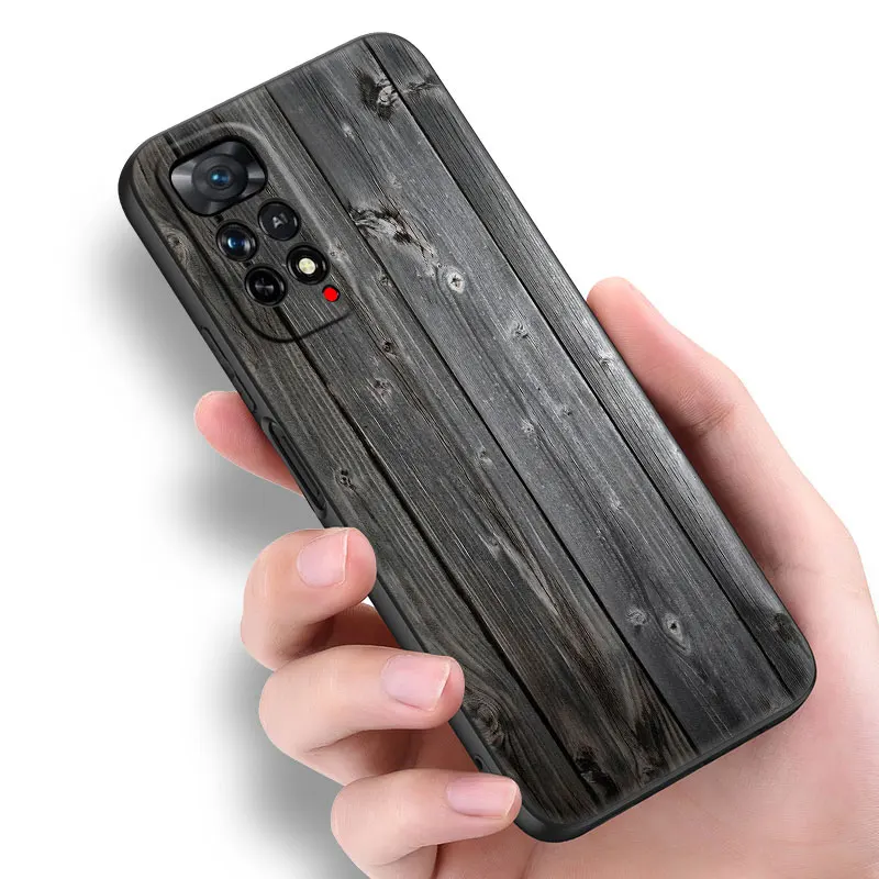 Carved Wood Black Phone Case For Xiaomi Redmi Note 12 Pro 11 Pro Plus 11S 11T 10 10T 5G 10S 9S 9 8 Pro Cover