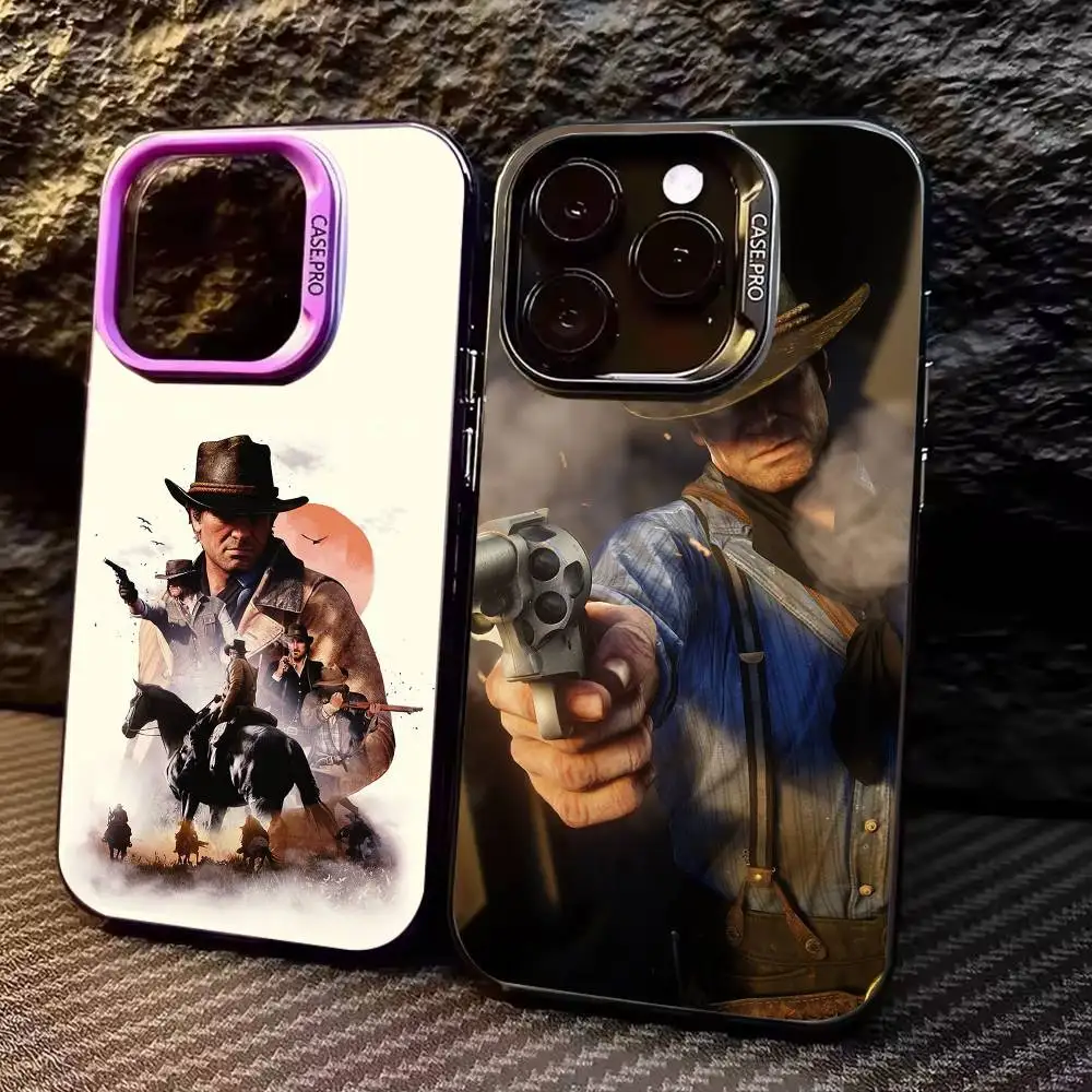 

R-Red D-Dead Redemption RDR 2 Phone Case For iPhone17,16,15,14,13,12,11 Plus,Pro Max Colored Silver Plated Inside Cover