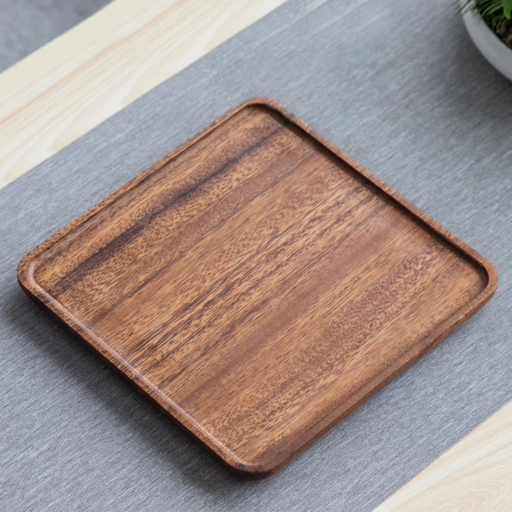 Walnut Wood Food Plate Coffee Tea Snack Bread Breakfast Serving Square Rectangle Living Room Kitchen Tray Party Home Decorate