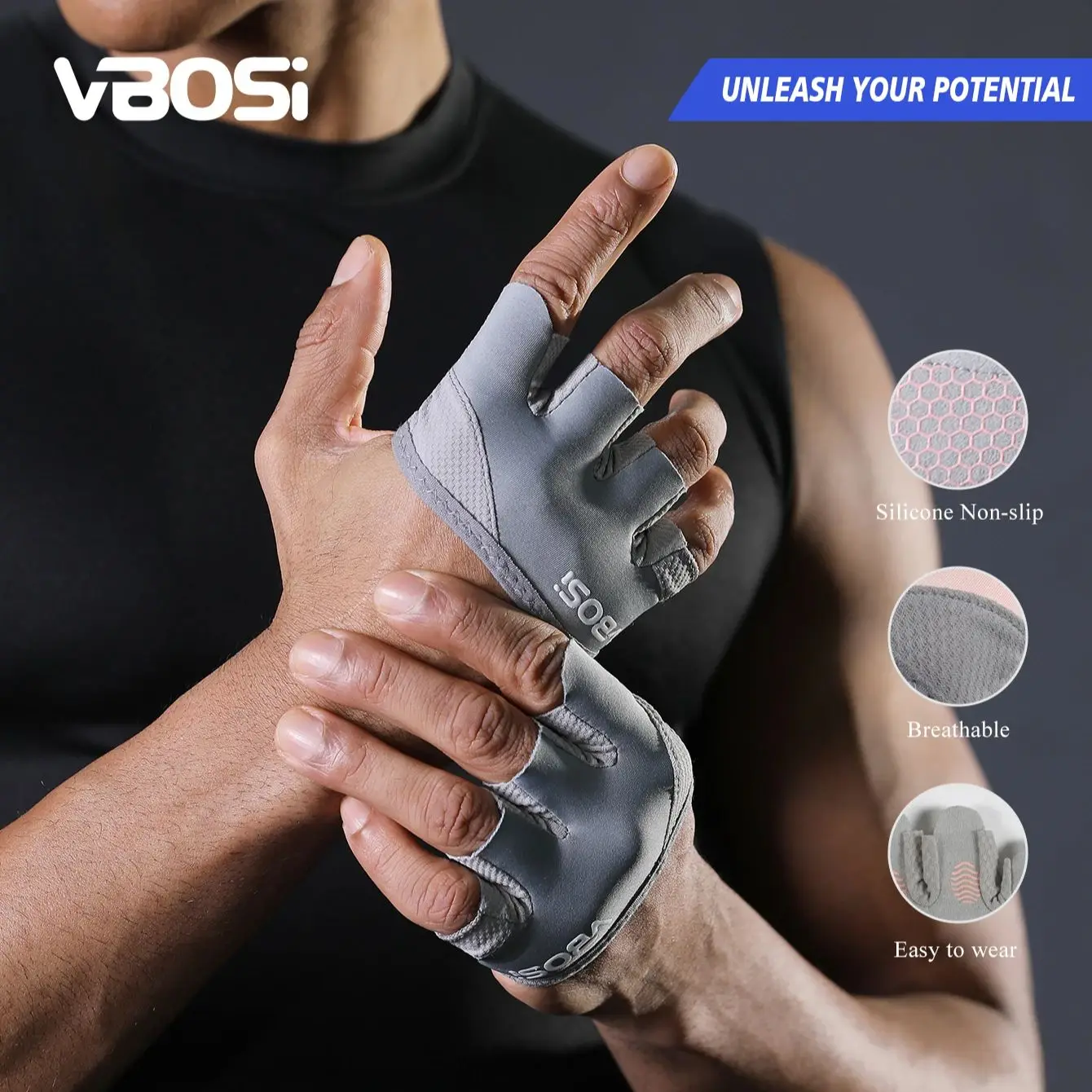 VBOSi Atmungsaktive rutschfeste Vierfinger-Sporthandschuhe – Trainingshandschuhe für Fitnessstudio, Radfahren und Alltagstraining