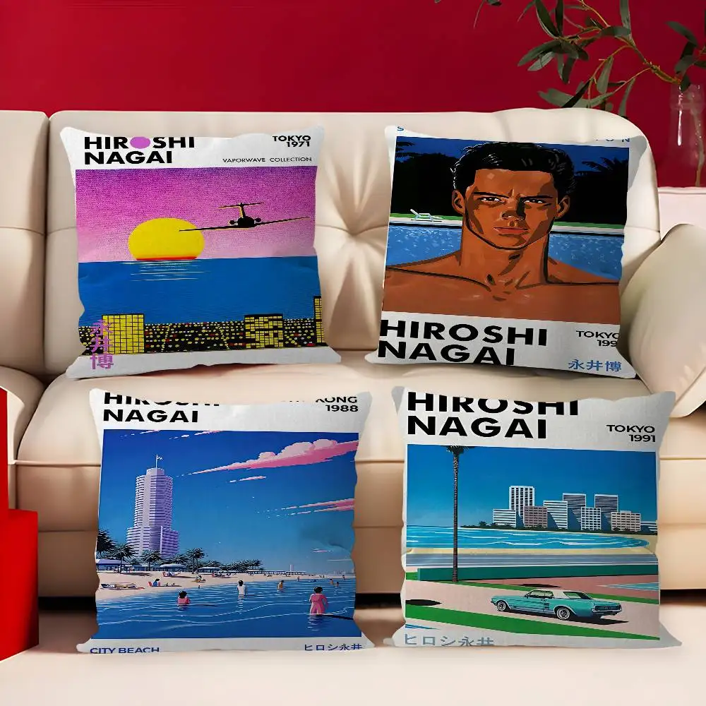 

Hiroshi Nagai Vaporwave Japan Beach City Summer Wall Art Canvas Painting pillow cover sofa cushion cover home room decoration