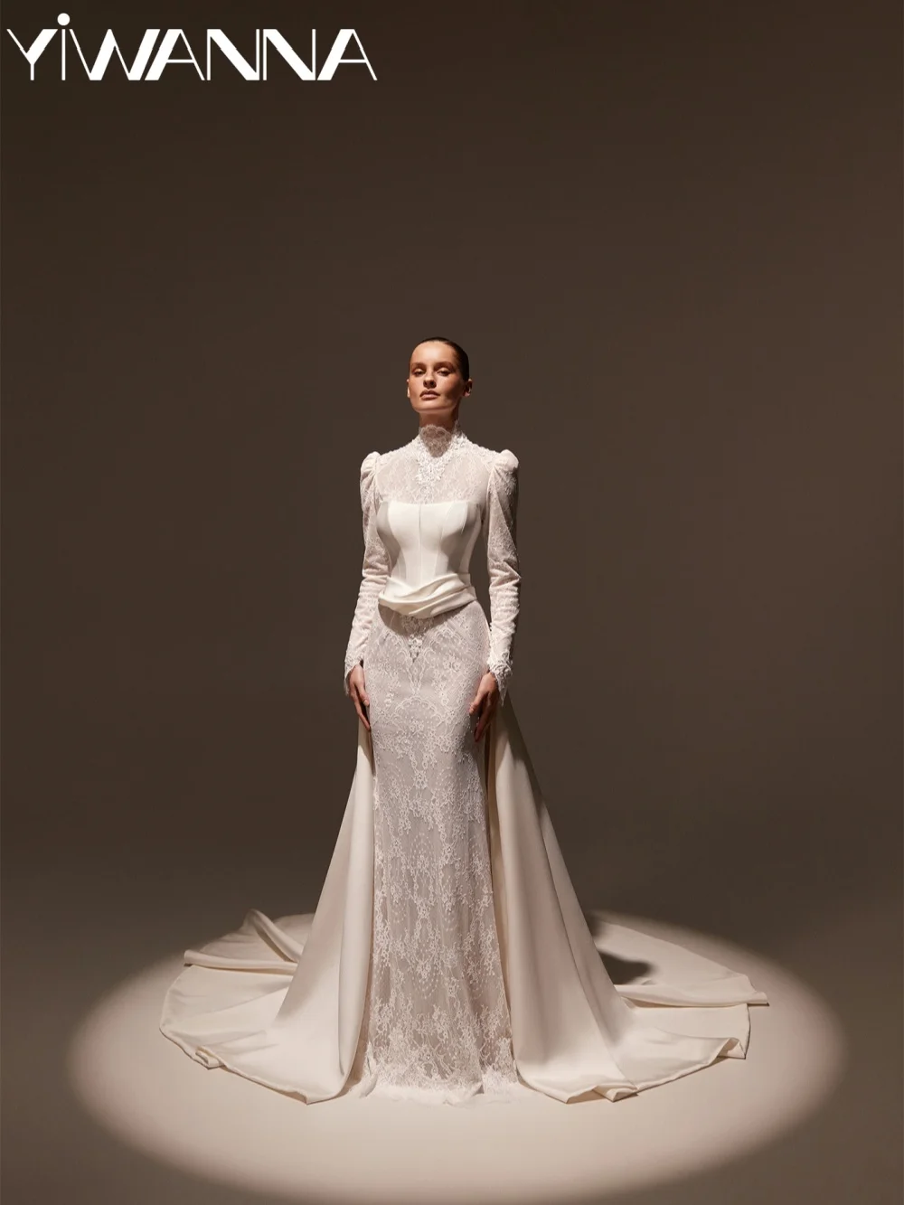 

Satin Detachable Train Lace Wedding Dress Dreamy Beaded Mermaid Bridal Gown Customized Ivory Long Opulent Dresses For Bride